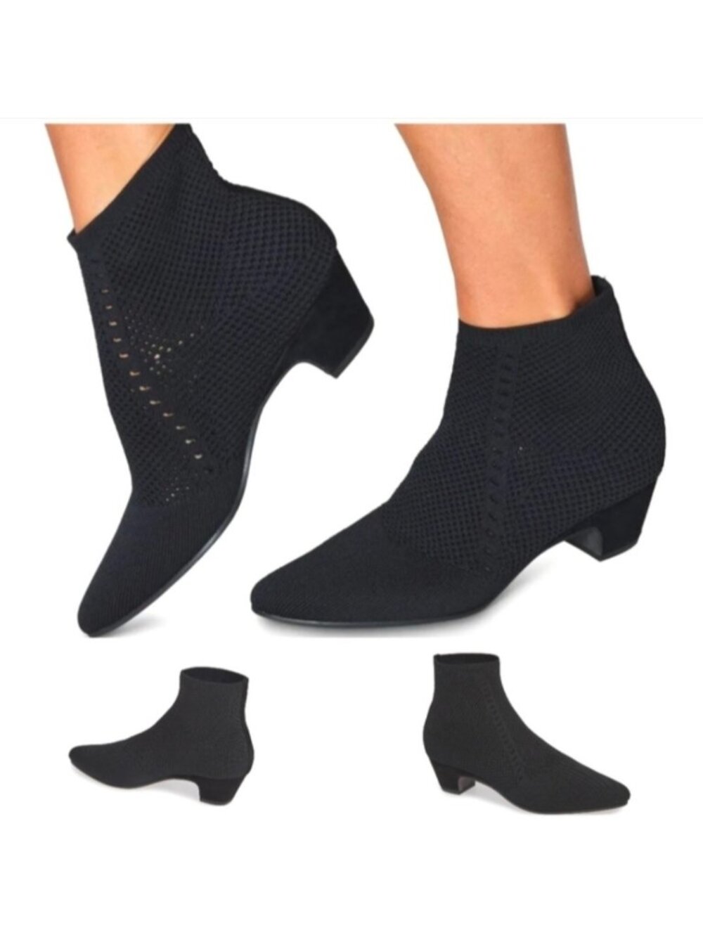 Eileen Fisher Black Knit Stretch Sock Ankle Boots Pointed Toe Size 7